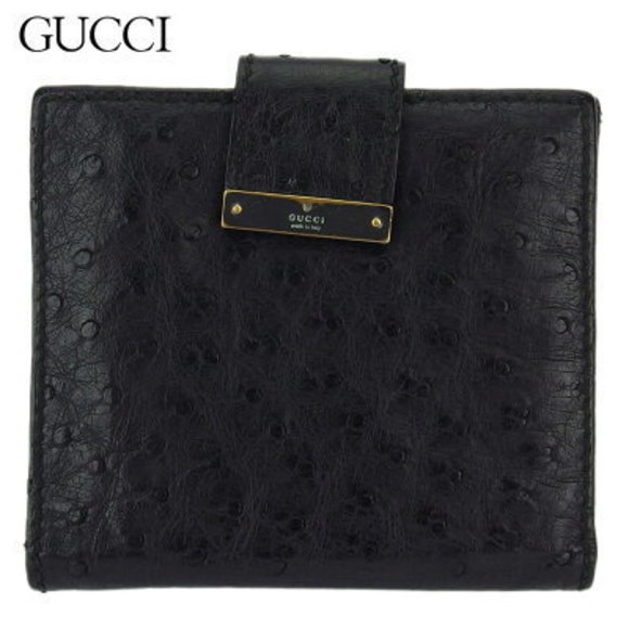 Gucci Bifold Wallet Ostrich Black Leather - Picture 1 of 6